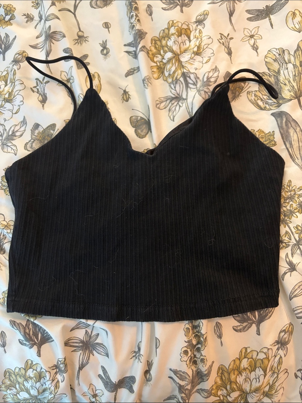 Black Ribbed V-Neck Cami Top no brand